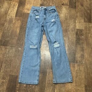 TINSELTOWN High Rise Ripped Straight Leg  Mom Jeans